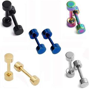 5 Pair Dot Earrings High Polished Surgical Steel Screw Flat Back Stud Earrings